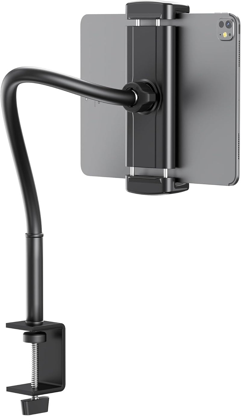 TeQable Tablet Stand for Desk, Gooseneck iPad Holder Clamp Mount, 360° Adjustable Arm Mount for iPad Pro/Air/Mini, Kindle Fire, Galaxy Tabs, 4.7"-13.5" Tablets, for Kitchen, Work, Video Call, Bed - Image 1